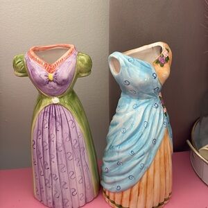 Elegant Dress-Shaped Vases - Green and Blue
